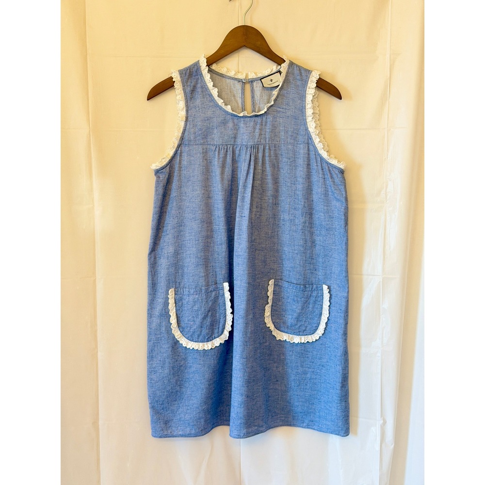 Tuckernuck Blue Cotton Eyelet Lace Trim Sleeveless Shift Dress R206131 Medium